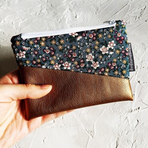 Mini-Etui | kleine Geldbörse | Portemoinee | Kleinkram | Baumwolle | Kunstleder | Kupfer | Blumen