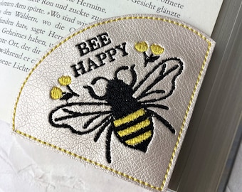 Lesezeichen | Leseecke | Kunstleder | gestickt | Bücherwurm | Bee Happy | Beige | metallic