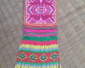 VINTAGE Embroidery Hmong Tapestry - Cross Stitch - Ethnic Hilltribe - DIY - Wall Hanging - Craft Supply - Beads Tassels