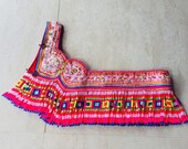 VINTAGE Hmong Textile - Embroidery Hill Tribe textile - Long Bead Tassels - DIY Project - Hand Craft