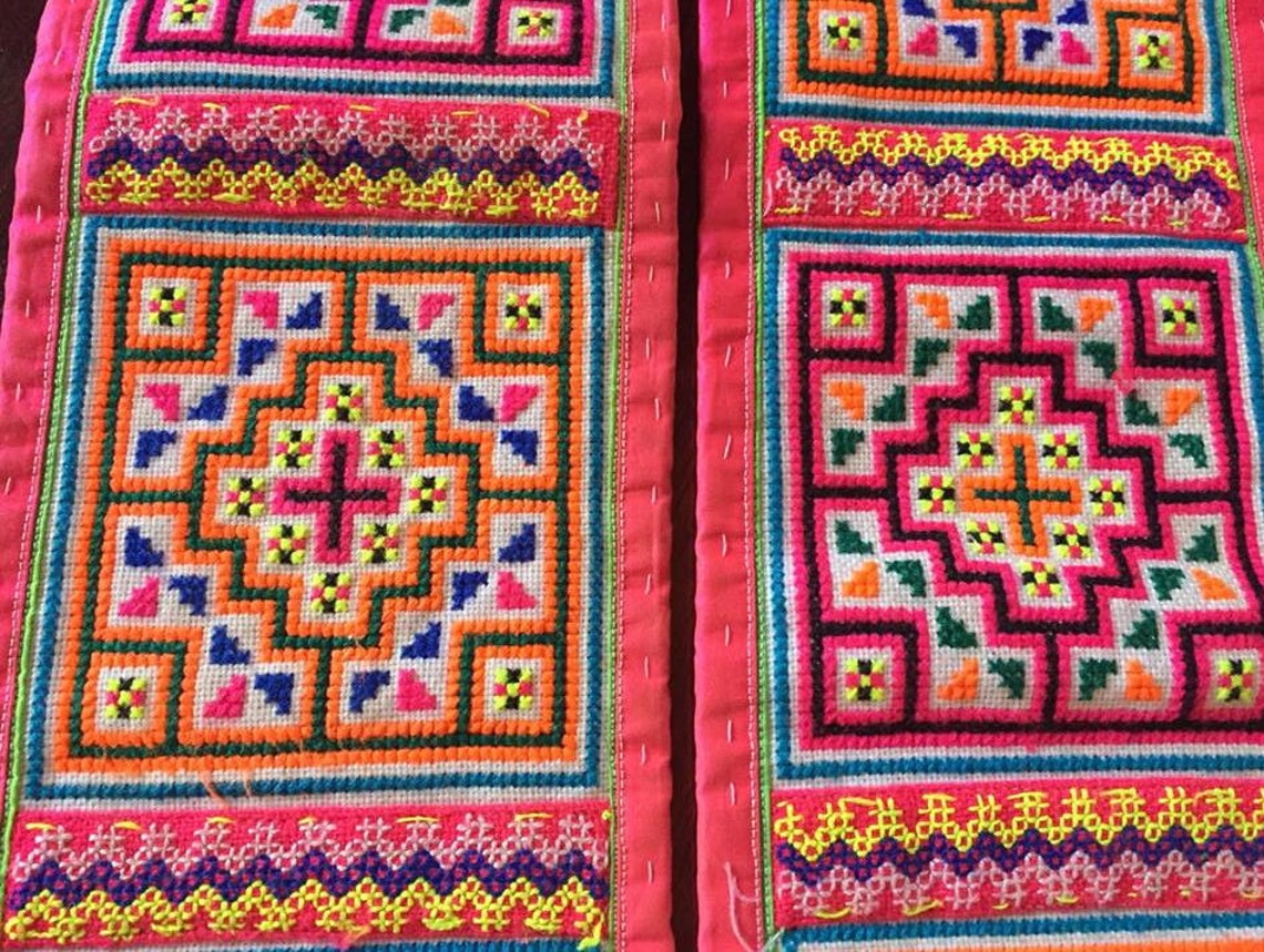 PAIR VINTAGE Hmong Textile Hand Stitch Embroidery Hmong Etsy