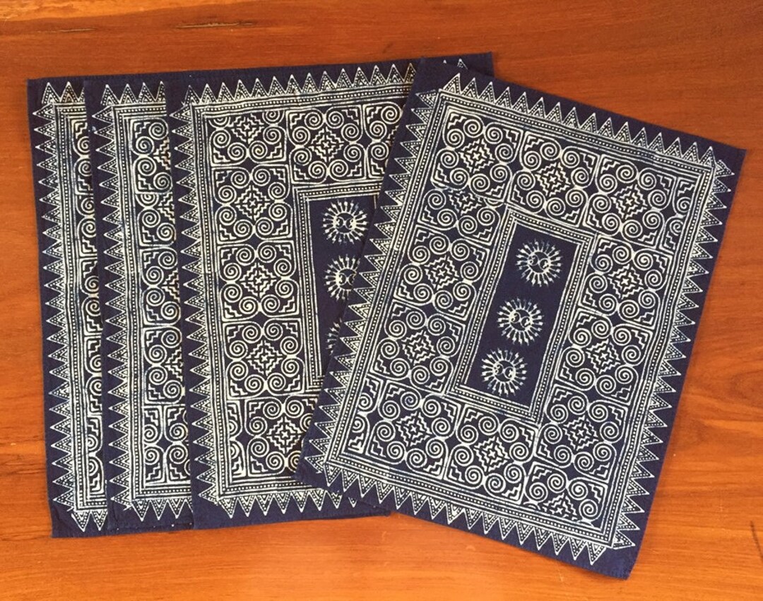 SET OF 4 Placemats in Hmong Indigo Batik Cotton Batik Indigo Dyed Navy
