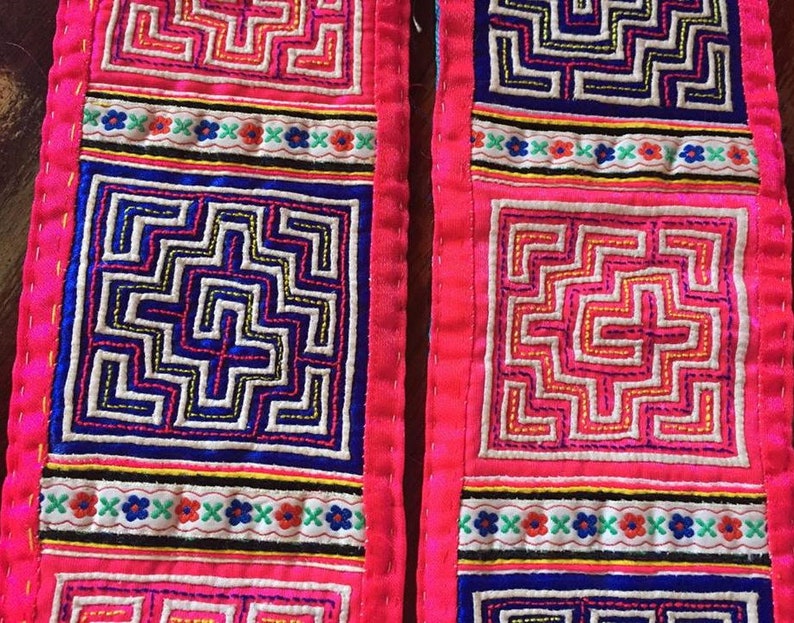 PAIR VINTAGE Hmong Textile Hand Embroidered Hmong Tapestry Etsy