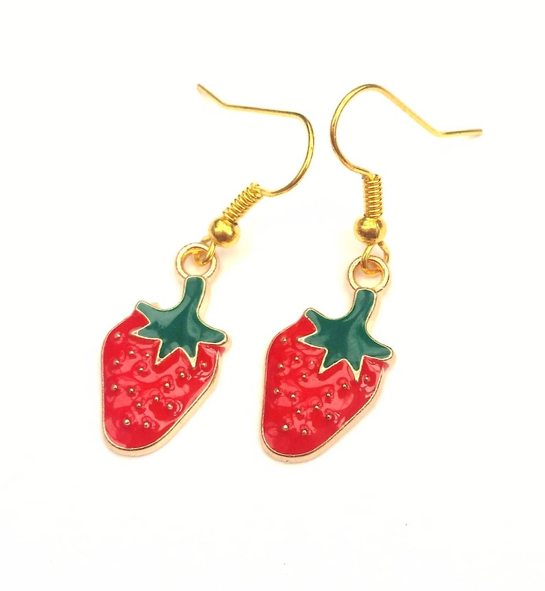 Strawberry Earrings, Novelty Fruit Jewellery, Kawaii Berry, Red