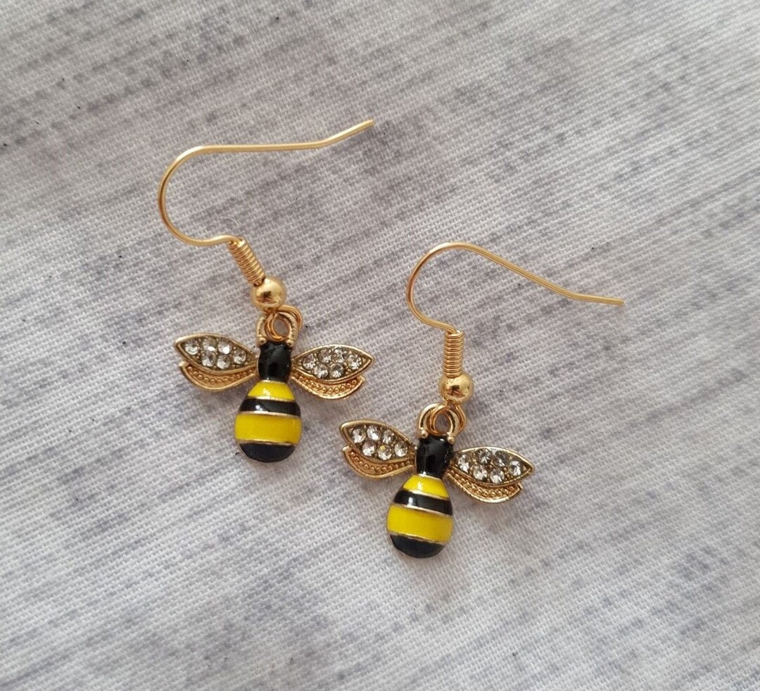 Bumble Bee Earrings Honey Bee Jewellery Gold Drop Earrings Etsy UK
