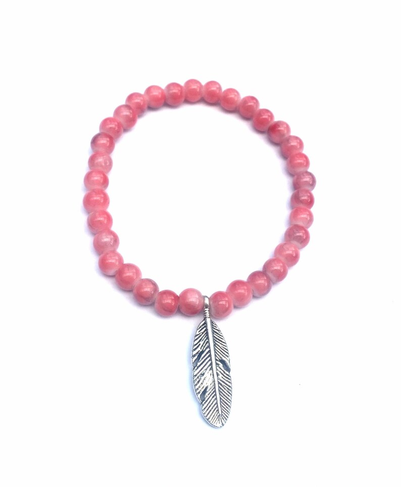 Pink Feather Bracelet Lucky Silver Feather Good Luck Gift Etsy