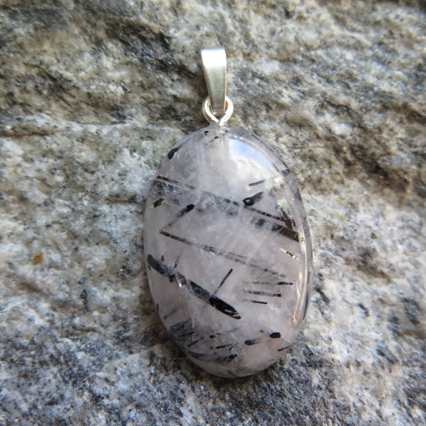 Magic Tourmalinequartz Pendant Cabochon with 925 Silver  -different variations-