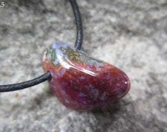 Red Moos Agate Pendant with side drilling, incl. black cotton cord -different magic variations-