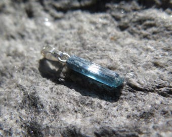 Collana Ciondolo Rettangolare Luckyshine Con Tormalina Blu E Argento – Vintage