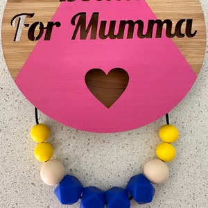 Silicone necklace Australia Jewellery for mum to wear Australia Handmade Bright Blue Cream Yellow Geometric Gift Mum Present Unique