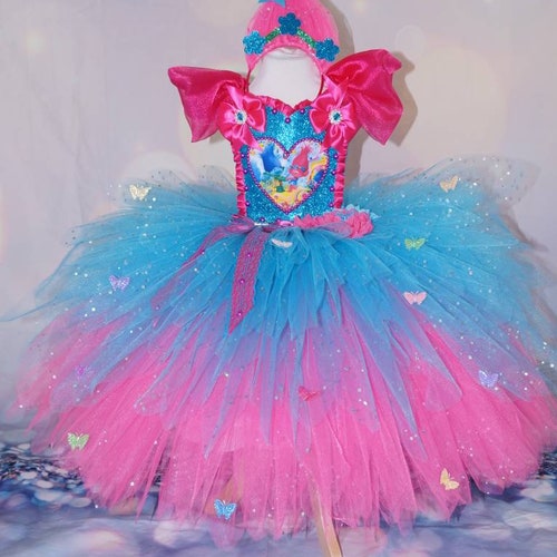 Handmade Girls Rainbow Trolls Princess Poppy Pageant Ball Gown Glitter