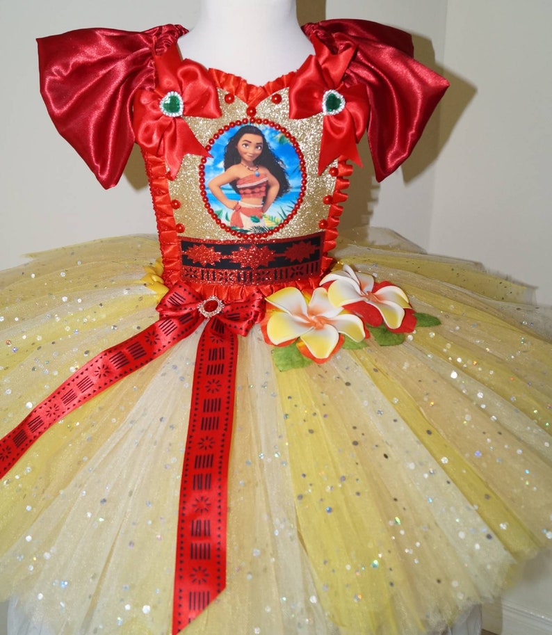 Handmade Girls Hawaiian Moana Disney Princess Pageant Ball Gown Glitter Sparkle Party Tulle Tutu Dress