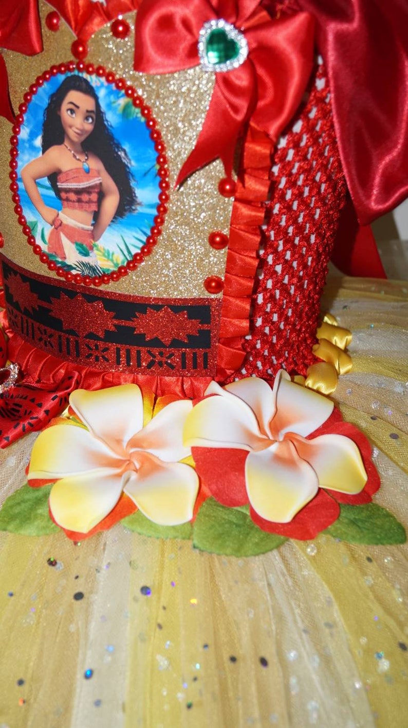 Handmade Girls Hawaiian Moana Disney Princess Pageant Ball Gown Glitter Sparkle Party Tulle Tutu Dress