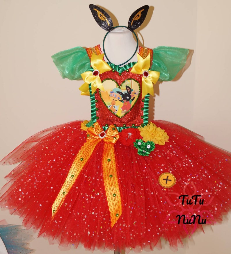 Handmade Girls Disney Bing Bunny Pageant Ball Gown Glitter Sparkle Party Tulle Tutu Dress