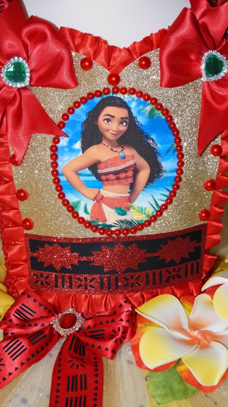 Handmade Girls Hawaiian Moana Disney Princess Pageant Ball Gown Glitter Sparkle Party Tulle Tutu Dress