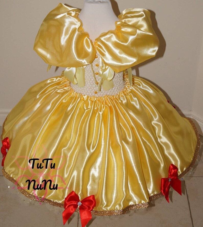 Luxury Handmade Girls Disney Princess Belle Beauty and the Beast Pageant Ball Gown Glitter Sparkle Party Satin Tulle Tutu Dress