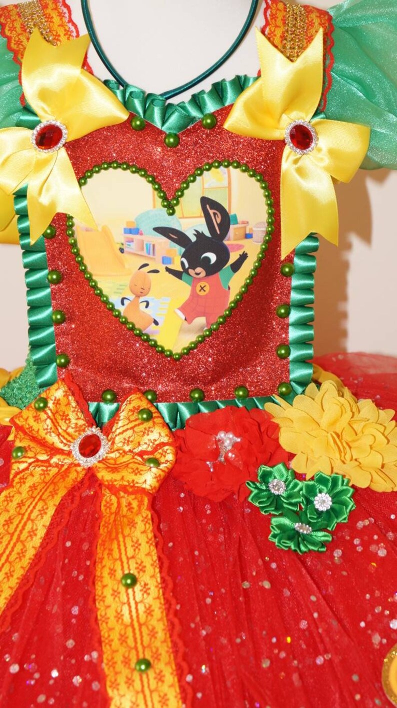 Handmade Girls Disney Bing Bunny Pageant Ball Gown Glitter Sparkle Party Tulle Tutu Dress