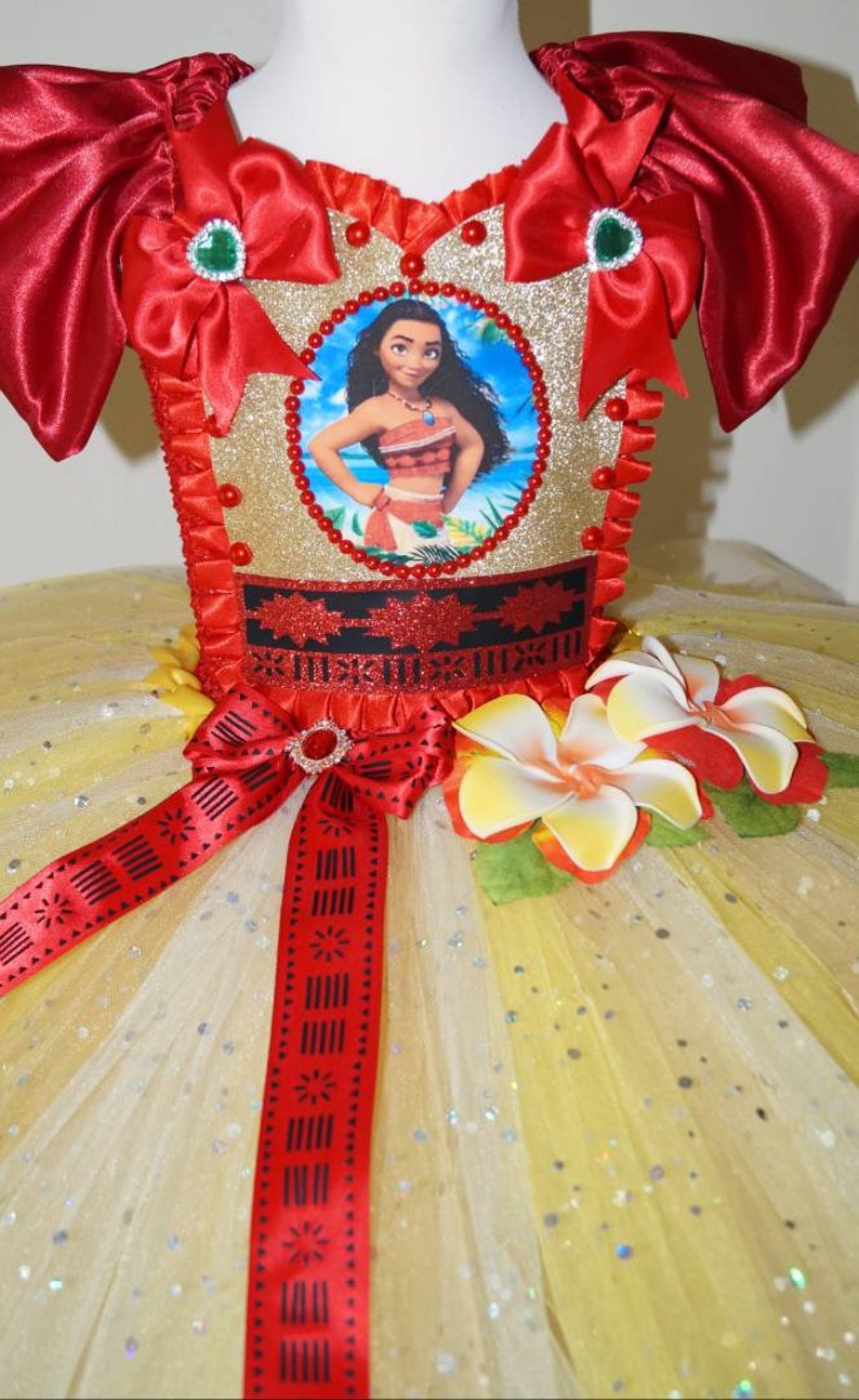 Handmade Girls Hawaiian Moana Disney Princess Pageant Ball Gown Glitter Sparkle Party Tulle Tutu Dress