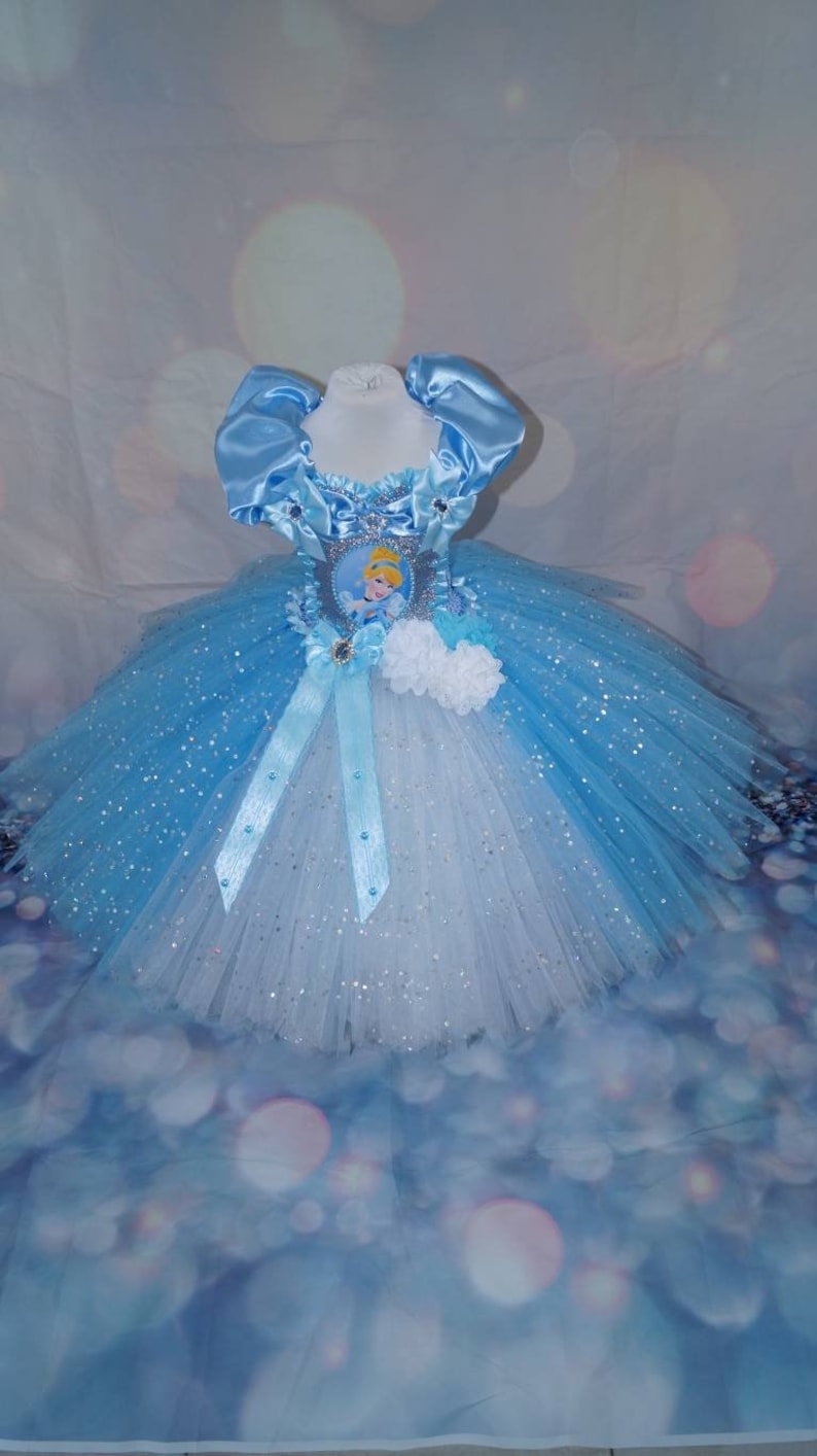 Handmade Girls Cinderella Disney Princess Pageant Ball Gown Glitter Sparkle Party Tulle Tutu Dress