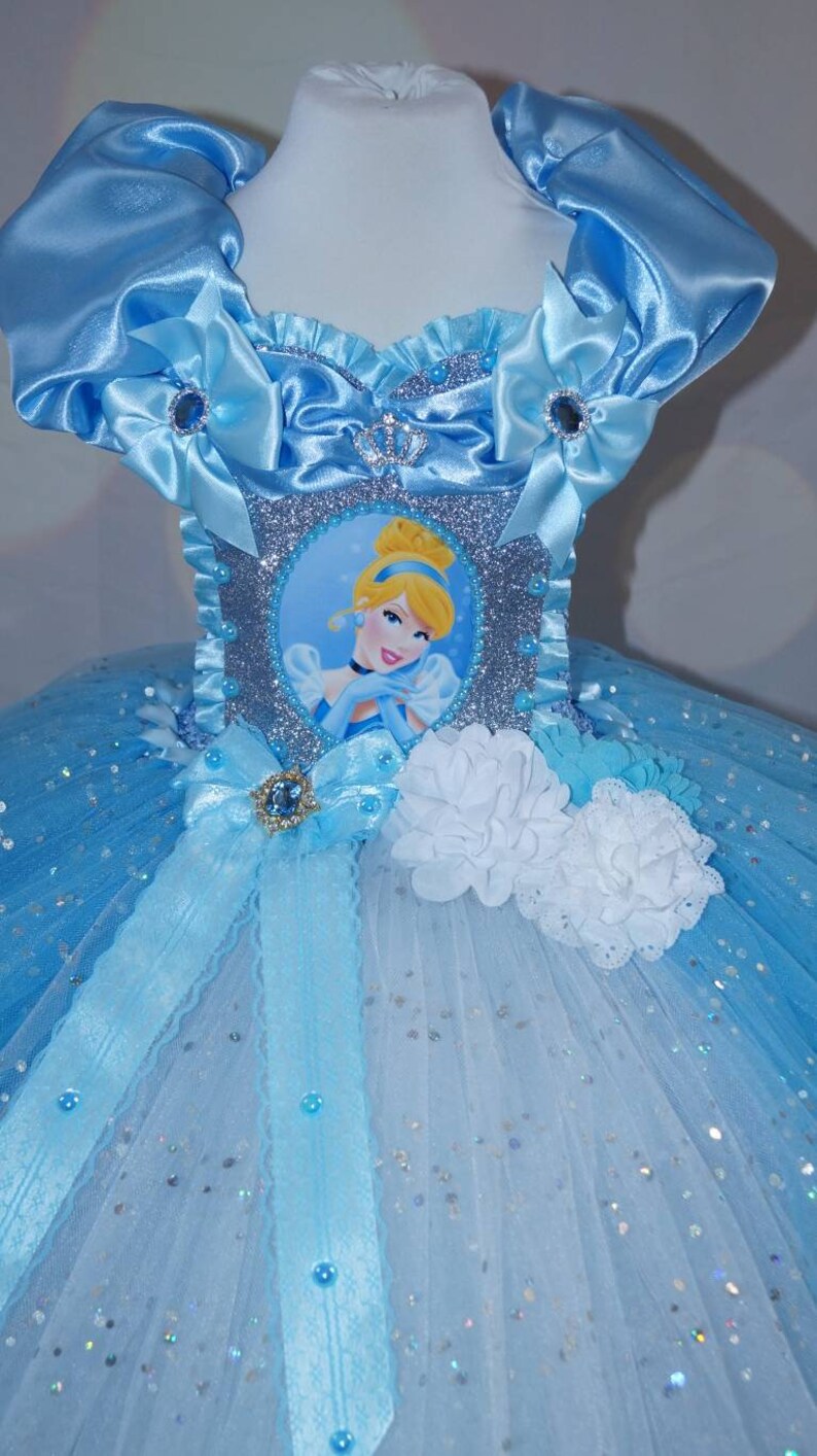 Handmade Girls Cinderella Disney Princess Pageant Ball Gown Glitter Sparkle Party Tulle Tutu Dress