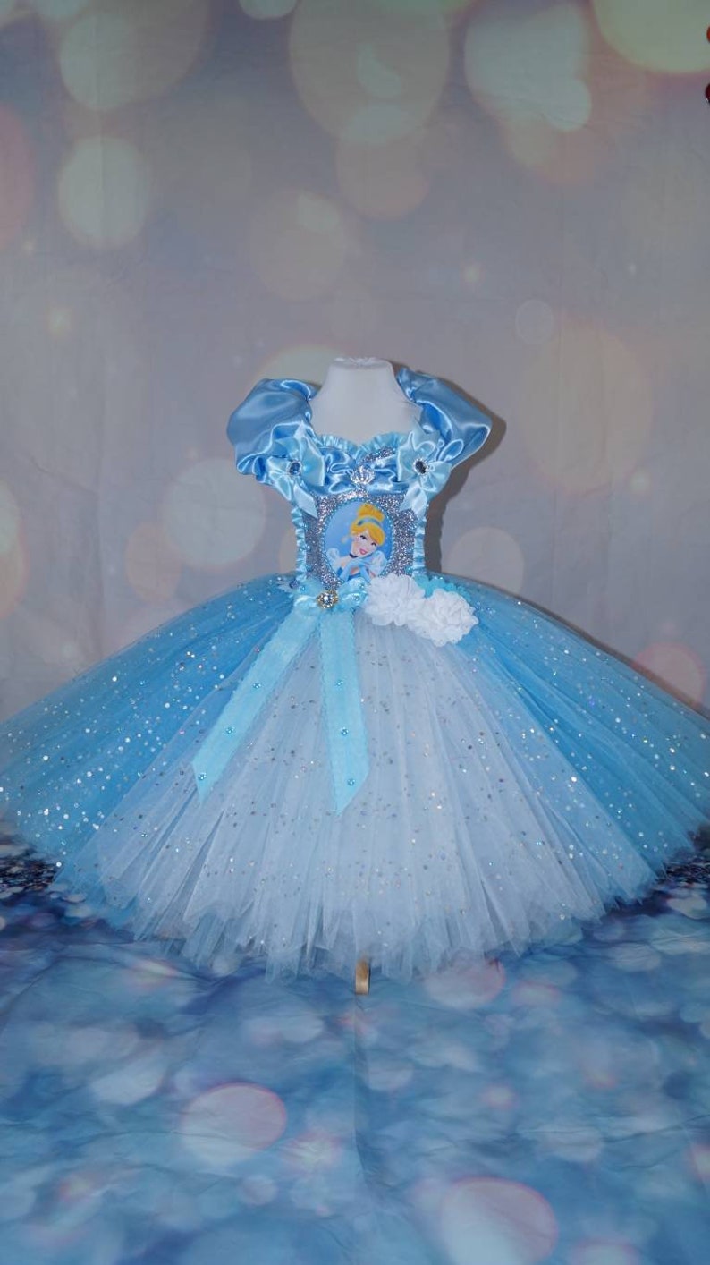 Handmade Girls Cinderella Disney Princess Pageant Ball Gown Glitter Sparkle Party Tulle Tutu Dress