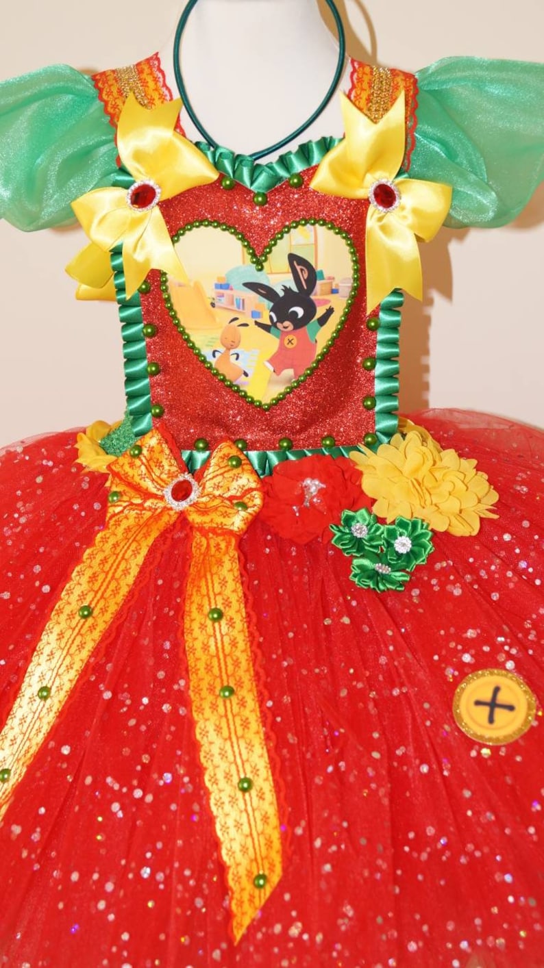 Handmade Girls Disney Bing Bunny Pageant Ball Gown Glitter Sparkle Party Tulle Tutu Dress