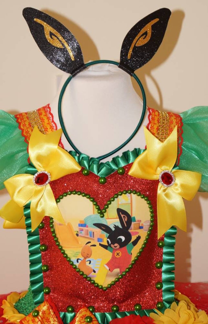 Handmade Girls Disney Bing Bunny Pageant Ball Gown Glitter Sparkle Party Tulle Tutu Dress