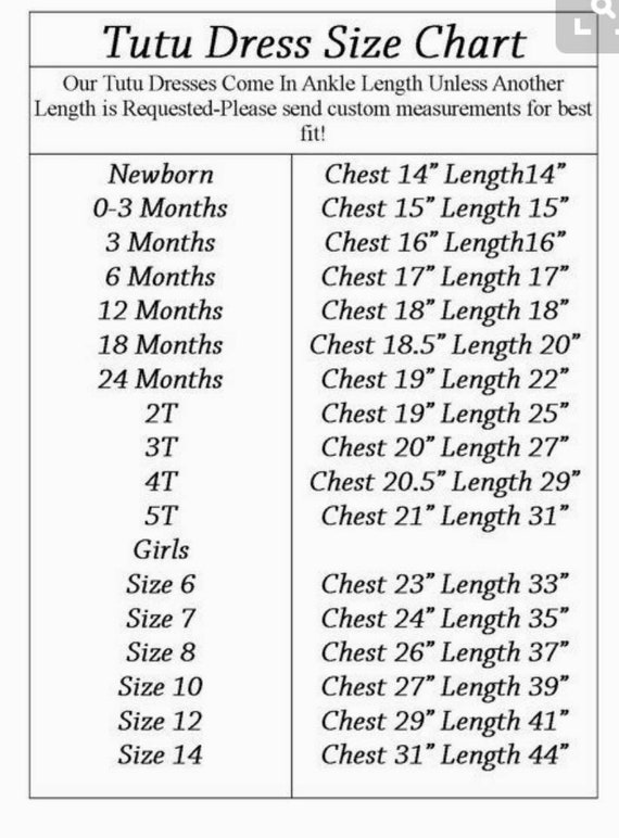 Tutu Dress Length Chart