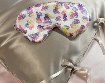 Large Mulberry Silk Eye Mask 19 Momme Floral Print- Sleep Accessory Sewn in the UK