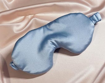 Large Mulberry Silk Eye Mask 19 Momme Pale Blue- Sleep Accessory Sewn in the UK