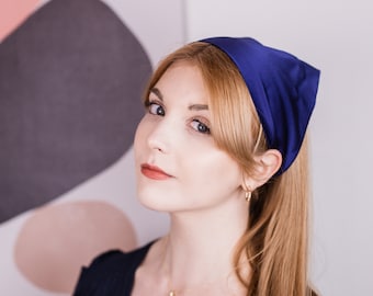 French Navy Silk Audrey Triangle Headscarf