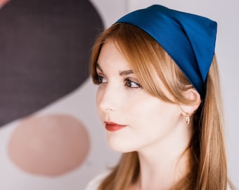 Sapphire Teal Silk Audrey Triangle Headscarf