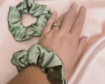 Mulberry Silk Astrid Scrunchie Pistachio Green- Hair Accessory Sewn in the UK