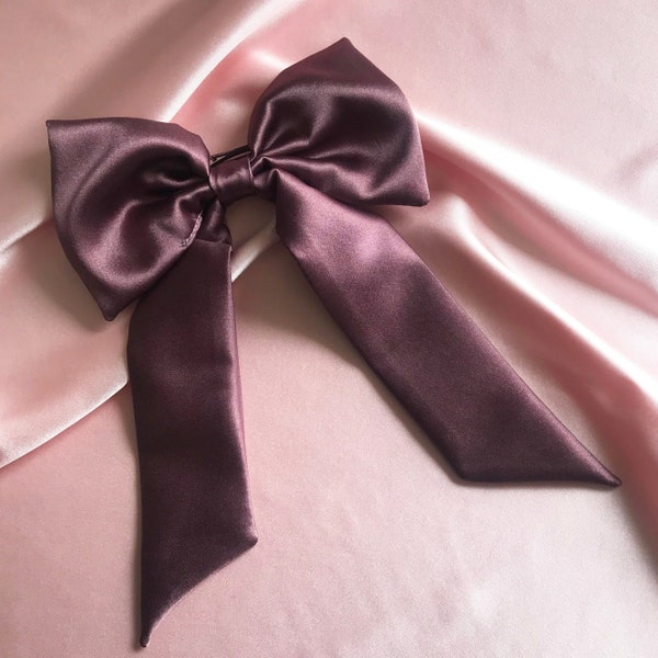 Dusk Purple Silk Euphrasie Hair Bow Ribbon Barrette Clip