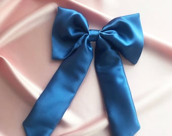 Cornflower Blue Silk Euphrasie Hair Bow Ribbon Barrette Clip