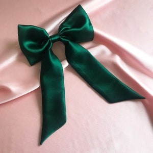 Emerald Green Real Silk Euphrasie Hair Bow Ribbon Barrette Clip image 1