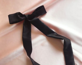 Onyx Black Stretch Mulberry Silk Hair Ribbon Pony Scarf Tie- Sewn in the UK