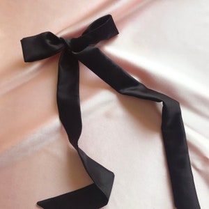 Onyx Black Stretch Mulberry Silk Hair Ribbon Pony Scarf Tie- Sewn in the UK