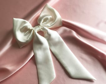 Ivory Silk Euphrasie Hair Bow Ribbon Barrette Clip