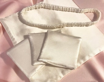 Ivory Silk Cleansing Set- 3 Silk Cotton Pads, Spa Headband and Face Cloth