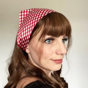 Gingham Print Real Silk Audrey Triangle Headscarf- Sewn in the UK