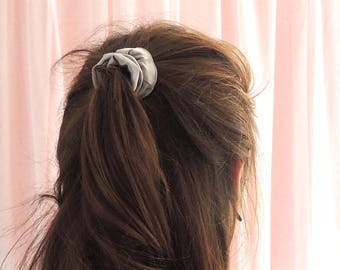 Pale Grey Silver Silk Satin Mini Hair Scrunchie