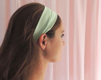 Mint Green Stretch Mulberry Silk Headband- Stretch Hairband - Sewn in the UK