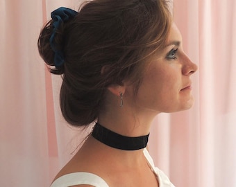 Black Mulberry Silk Wide Choker Necklace- Sewn in the UK with 19 Momme Stretch Silk