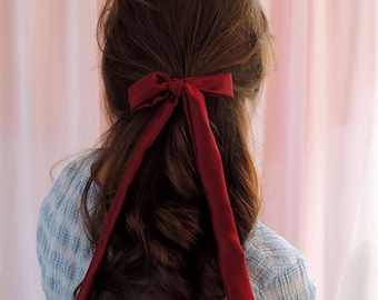 Burgundy Red Real Silk Hair Ribbon Pony Scarf Tie