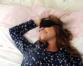 Onyx Black Mulberry Silk Eye Mask- Sewn in the UK with a hand stitched finish