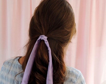 Fita de cabelo em seda Mulberry elástica lilás roxa, para rabo de cavalo ou pônei - Costurada no Reino Unido