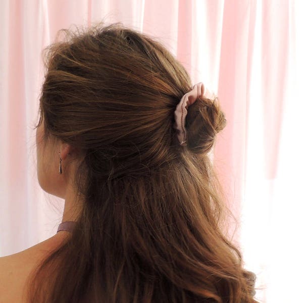 Oyster Pink Silk Satin Mini Hair Scrunchie