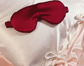 Large Mulberry Silk Eye Mask 19 Momme Burgundy Red- Sewn in the UK