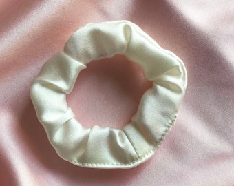 Ivory White Silk Satin Mini Hair Scrunchie